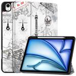 For iPad Air 13 2024 / 2025 Custer Painted 3-Fold Holder Smart Leather Tablet Case with Pen Tray(Eiffel Tower)