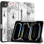 For iPad Pro 13 2024 Custer Painted 3-Fold Holder Smart Leather Tablet Case with Pen Tray(Eiffel Tower)