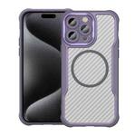 For iPhone 15 Pro Max Carbon Fiber Texture MagSafe Translucent Phone Case(Purple)
