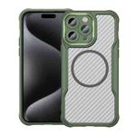 For iPhone 15 Pro Carbon Fiber Texture MagSafe Translucent Phone Case(Green)