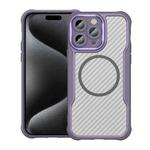 For iPhone 15 Pro Carbon Fiber Texture MagSafe Translucent Phone Case(Purple)
