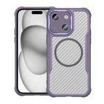 For iPhone 15 Plus / 14 Plus Carbon Fiber Texture MagSafe Translucent Phone Case(Purple)