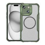 For iPhone 15 Carbon Fiber Texture MagSafe Translucent Phone Case(Green)