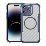 For iPhone 14 Pro Max Carbon Fiber Texture MagSafe Translucent Phone Case(Blue)