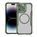 For iPhone 14 Pro Max Carbon Fiber Texture MagSafe Translucent Phone Case(Green)