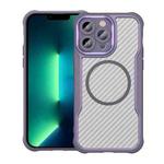 For iPhone 13 Pro Max Carbon Fiber Texture MagSafe Translucent Phone Case(Purple)