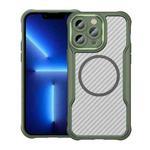 For iPhone 13 Pro Carbon Fiber Texture MagSafe Translucent Phone Case(Green)