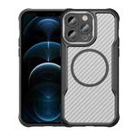 For iPhone 12 Pro Max Carbon Fiber Texture MagSafe Translucent Phone Case(Black)
