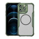 For iPhone 12 Pro Max Carbon Fiber Texture MagSafe Translucent Phone Case(Green)