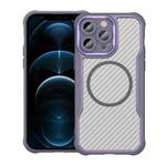 For iPhone 12 Pro Max Carbon Fiber Texture MagSafe Translucent Phone Case(Purple)