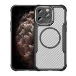 For iPhone 11 Pro Max Carbon Fiber Texture MagSafe Translucent Phone Case(Black)