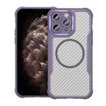 For iPhone 11 Pro Max Carbon Fiber Texture MagSafe Translucent Phone Case(Purple)