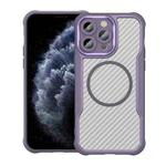 For iPhone 11 Pro Carbon Fiber Texture MagSafe Translucent Phone Case(Purple)