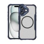 For iPhone 16 Carbon Fiber Texture MagSafe Translucent Phone Case(Blue)