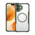 For iPhone 16 Plus Carbon Fiber Texture MagSafe Translucent Phone Case(Green)