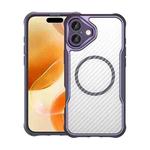 For iPhone 16 Plus Carbon Fiber Texture MagSafe Translucent Phone Case(Purple)