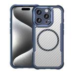 For iPhone 16 Pro Carbon Fiber Texture MagSafe Translucent Phone Case(Blue)