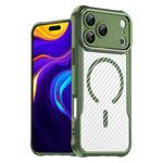 For iPhone 17 Pro Max Carbon Fiber Texture MagSafe Translucent Phone Case(Green)