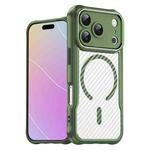 For iPhone 17 Pro Carbon Fiber Texture MagSafe Translucent Phone Case(Green)