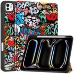 For iPad Pro 11 2024 Custer Painted 3-Fold Holder Smart Leather Tablet Case with Pen Tray(Graffiti)