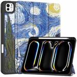 For iPad Pro 11 2024 Custer Painted 3-Fold Holder Smart Leather Tablet Case with Pen Tray(Starry Sky)