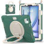 For iPad Air 11 2024 Silicone Hybrid PC Tablet Case with Holder & Shoulder Strap(Emerald Green)