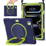 For iPad Pro 11 2024 Silicone Hybrid PC Tablet Case with Holder & Shoulder Strap(Navy Blue Lime)