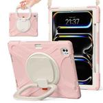 For iPad Pro 11 2024 Silicone Hybrid PC Tablet Case with Holder & Shoulder Strap(Rose Gold)