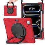 For iPad Pro 11 2024 Silicone Hybrid PC Tablet Case with Holder & Shoulder Strap(Red)