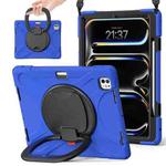 For iPad Pro 11 2024 Silicone Hybrid PC Tablet Case with Holder & Shoulder Strap(Blue)