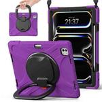 For iPad Pro 11 2024 Silicone Hybrid PC Tablet Case with Holder & Shoulder Strap(Purple)