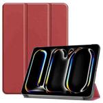 For iPad Pro 11 2024 Custer TPU Pure Color 3-Fold Holder Smart Leather Tablet Case with Pen Tray(Wine Red)