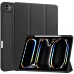 For iPad Pro 13 2024 Custer TPU Pure Color 3-Fold Holder Smart Leather Tablet Case with Pen Tray(Black)