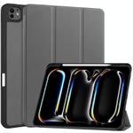 For iPad Pro 13 2024 Custer TPU Pure Color 3-Fold Holder Smart Leather Tablet Case with Pen Tray(Grey)
