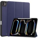 For iPad Pro 13 2024 Custer TPU Pure Color 3-Fold Holder Smart Leather Tablet Case with Pen Tray(Dark Blue)