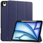 For iPad Air 13 2024 / 2025 Custer TPU Pure Color 3-Fold Holder Smart Leather Tablet Case with Pen Tray(Dark Blue)