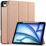 For iPad Air 13 2024 / 2025 Custer TPU Pure Color 3-Fold Holder Smart Leather Tablet Case with Pen Tray(Rose Gold)