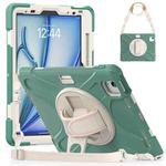 For iPad Air 11 2024 Rotatable Holder Silicone Hybrid PC Tablet Case with Shoulder Strap(Emreald Green)