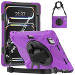 For iPad Pro 11 2024 Rotatable Holder Silicone Hybrid PC Tablet Case with Shoulder Strap(Purple)