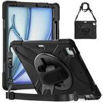 For iPad Air 13 2024 Rotatable Holder Silicone Hybrid PC Tablet Case with Shoulder Strap(Black)