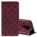 For Xiaomi Redmi 9 Lucky Flowers Embossing Pattern Magnetic Horizontal Flip Leather Case with Holder & Card Slots(Wine Red)