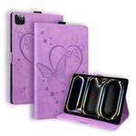 For iPad Pro 13 2024 Love Butterfly Embossed Leather Tablet Case(Purple)