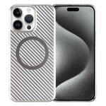 For iPhone 15 Pro Max 6D Plated Carbon Fiber Clear Magsafe PC Phone Case(Starlight Silver)