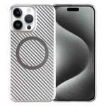 For iPhone 15 Pro 6D Plated Carbon Fiber Clear Magsafe PC Phone Case(Starlight Silver)