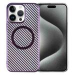 For iPhone 15 Pro 6D Plated Carbon Fiber Clear Magsafe PC Phone Case(Aurora Purple)