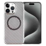 For iPhone 15 Pro 6D Plated Carbon Fiber Clear Magsafe PC Phone Case(Titanium Grey)