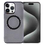 For iPhone 15 Pro 6D Plated Carbon Fiber Clear Magsafe PC Phone Case(Starry Black)