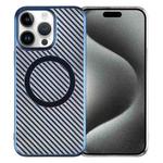 For iPhone 15 Pro 6D Plated Carbon Fiber Clear Magsafe PC Phone Case(Dream Blue)