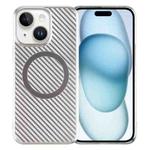 For iPhone 15 Plus 6D Plated Carbon Fiber Clear Magsafe PC Phone Case(Starlight Silver)