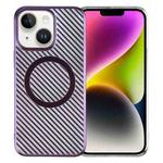 For iPhone 14 6D Plated Carbon Fiber Clear Magsafe PC Phone Case(Aurora Purple)